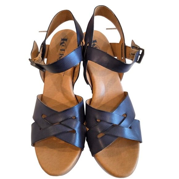 Korks Wedge Heel Sandals Women's Size 9M Blue Leather Ankle Strap - Picture 3 of 11